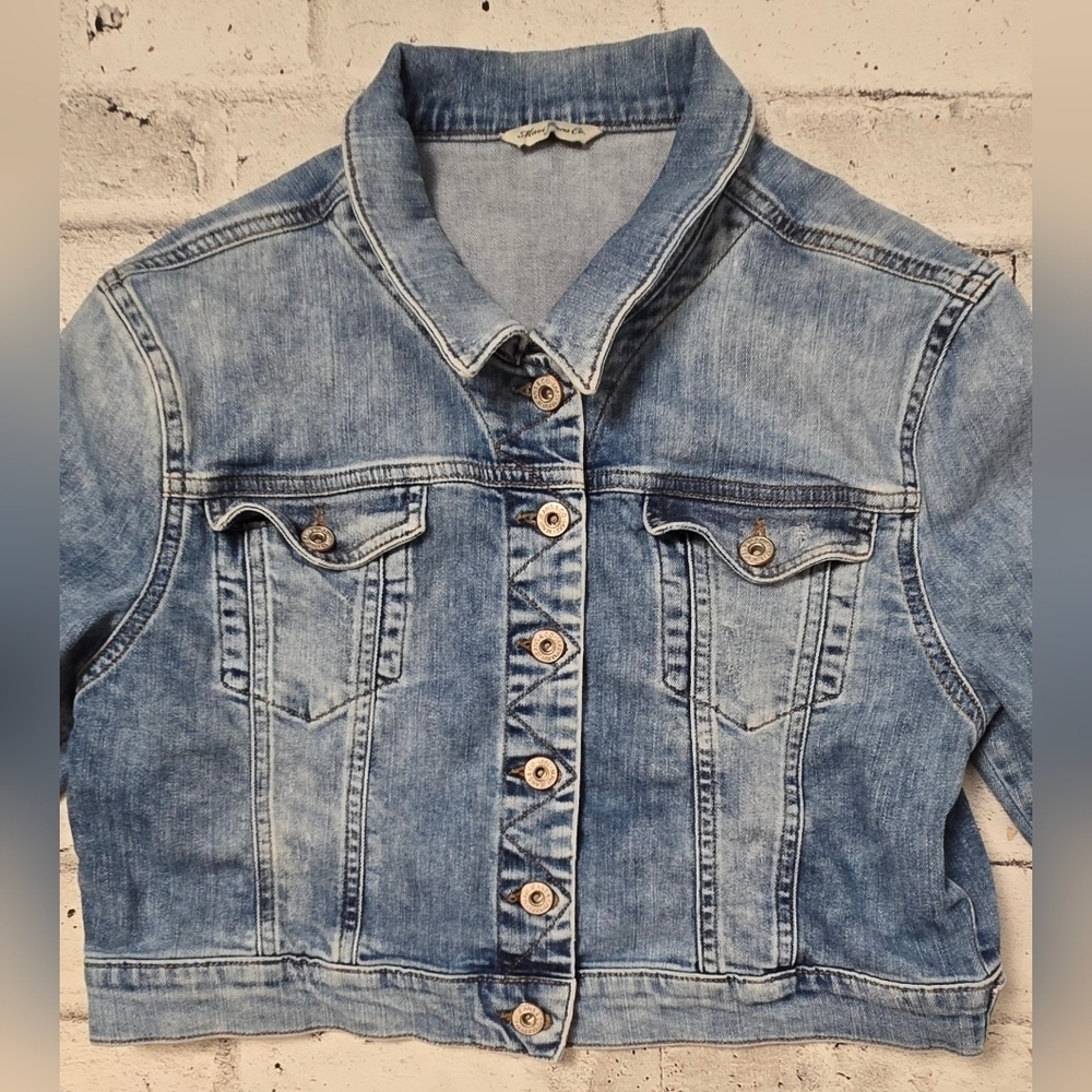 Mavi Rosie Cropped Denim Jacket Blue Button Front Size XL - Picture 8 of 16